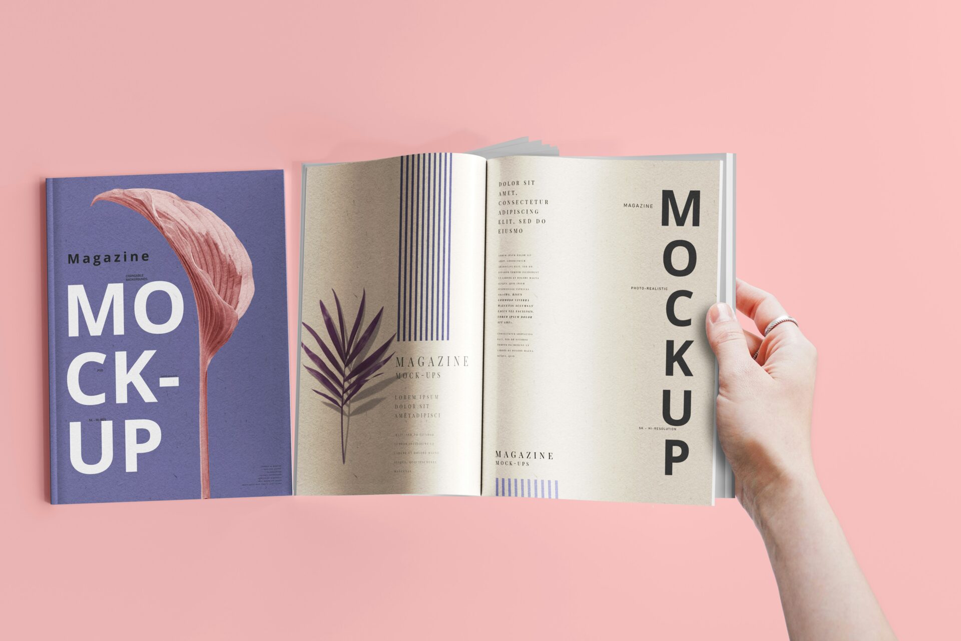 Aufgeschlagenes Magazin Mockup auf Rosa, Rebranding mit Wanda Soul Studio