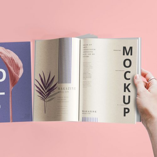 Aufgeschlagenes Magazin Mockup auf Rosa, Rebranding mit Wanda Soul Studio